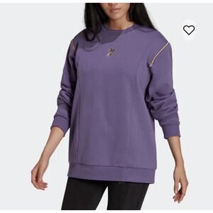 Adidas Original Crewneck Sweatshirt Womens Large Purple Gold Zipper Mesh Slouchy